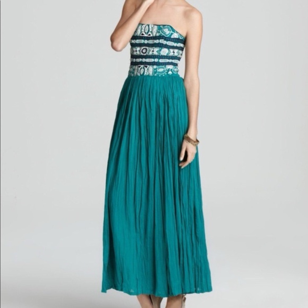 French Connection Teal Strapless Maxi Dress